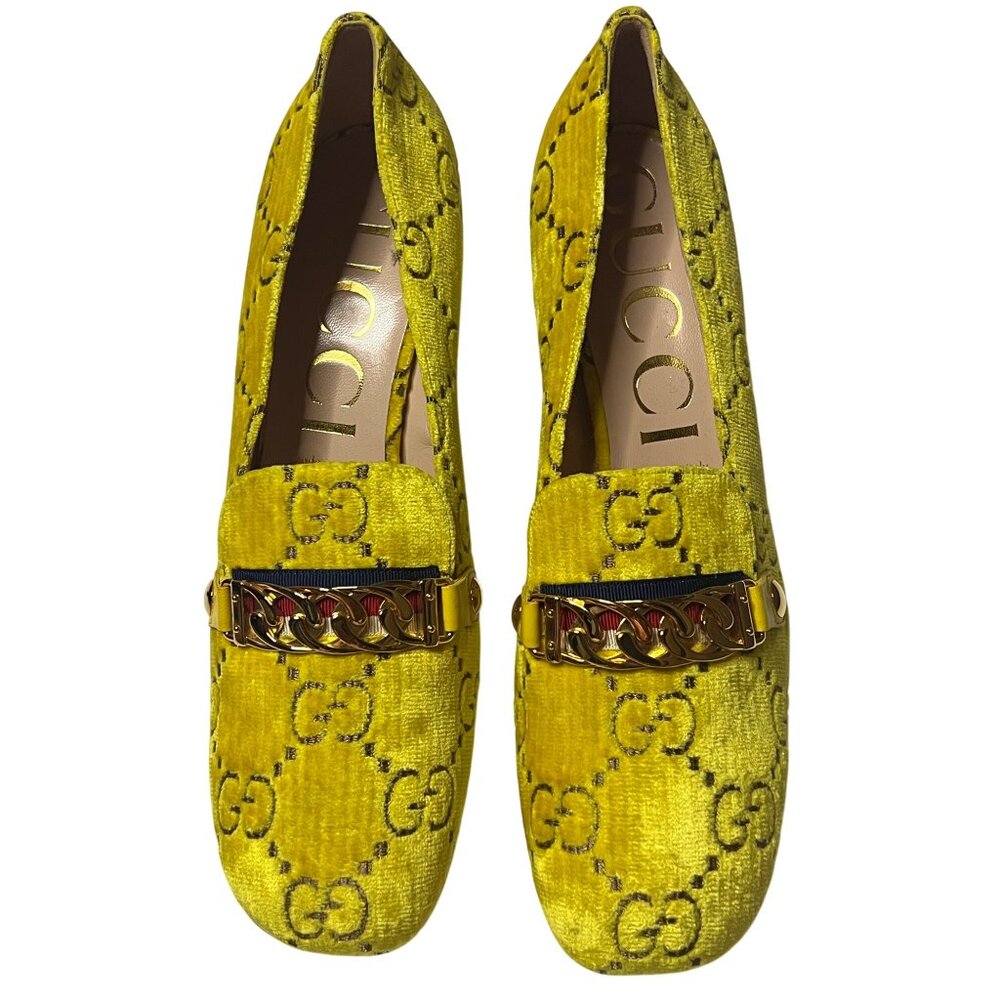 Gucci Yellow Velvet GG Marmont Block Heel Pumps – Size 41 100% Authentic New - Picture 3 of 16